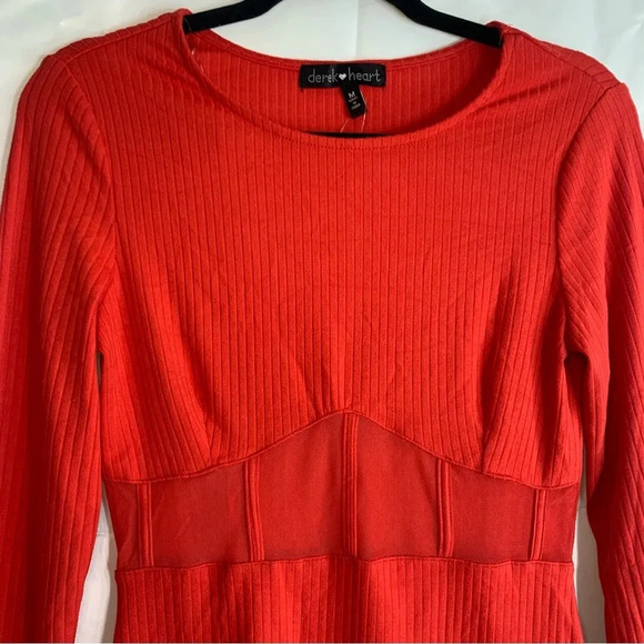 NWoT Derek Heart Red Ribbed Mesh Long Sleeve Bodycon Dress, size M - Picture 5 of 8